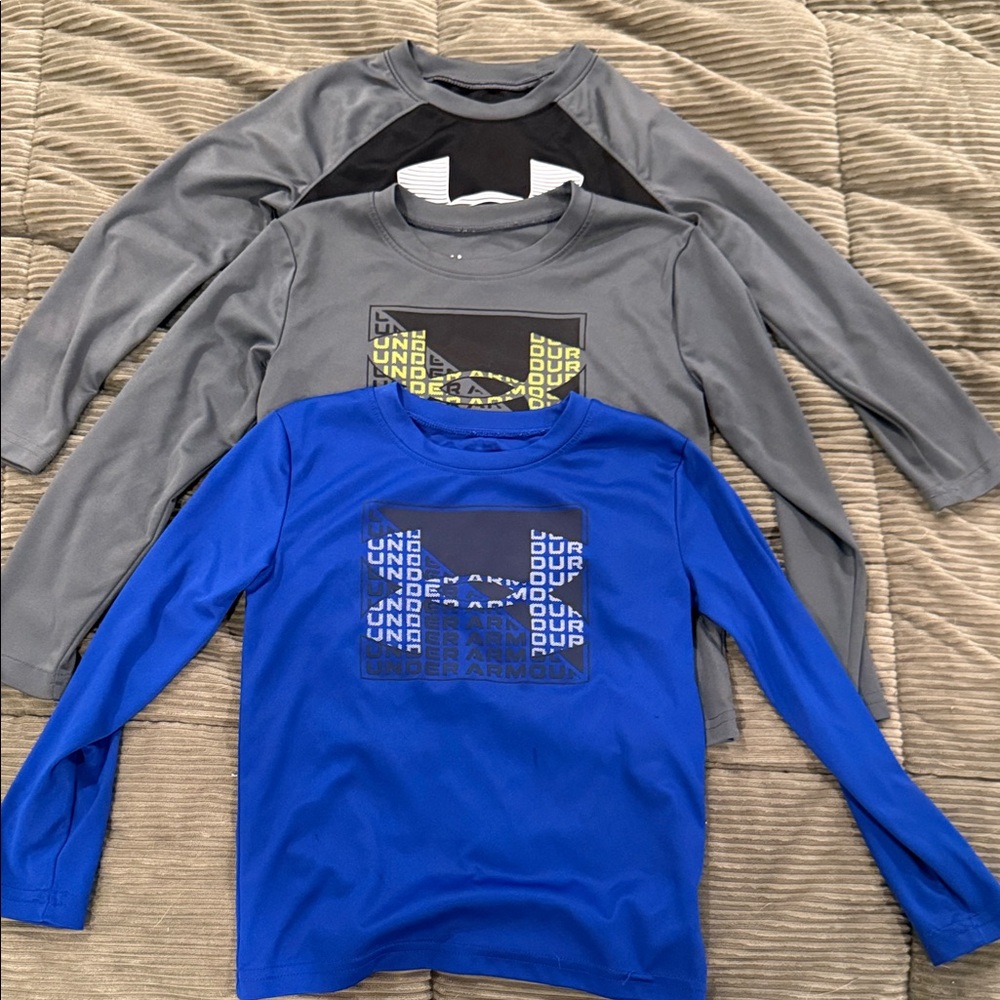 3 Under Armour Kids Long Sleeve Tees - Blue and Gray *Price for all*